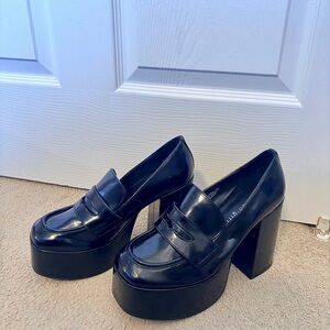 Madden Girl Glossy Black Platform Loafers
